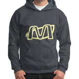 Gildan Hoodie (on man) Dark heather Megamarca