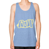 Unisex Fine Jersey Tank (on man) Tri-Blend Blue Megamarca