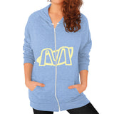 Zip Hoodie (on woman) Tri-Blend Blue Megamarca