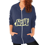 Zip Hoodie (on woman) Tri-Blend Navy Megamarca