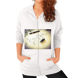 Zip Hoodie (on woman) Tri-Blend Oatmeal Megamarca