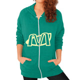 Zip Hoodie (on woman) Tri-Blend Vintage Green Megamarca